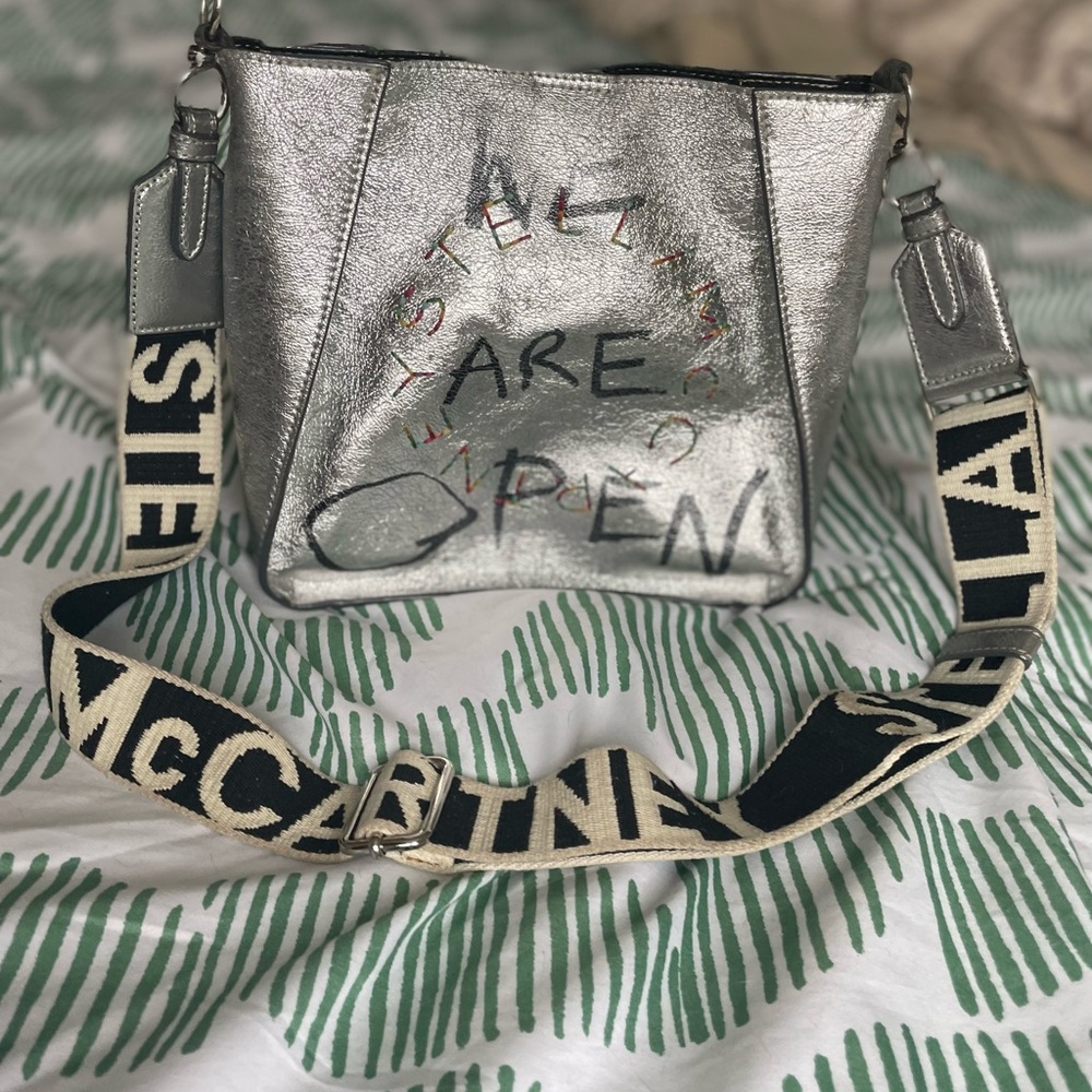 Sold - STELLA MCCARTNEY Silver Stonewall Logo Shoulder Bag